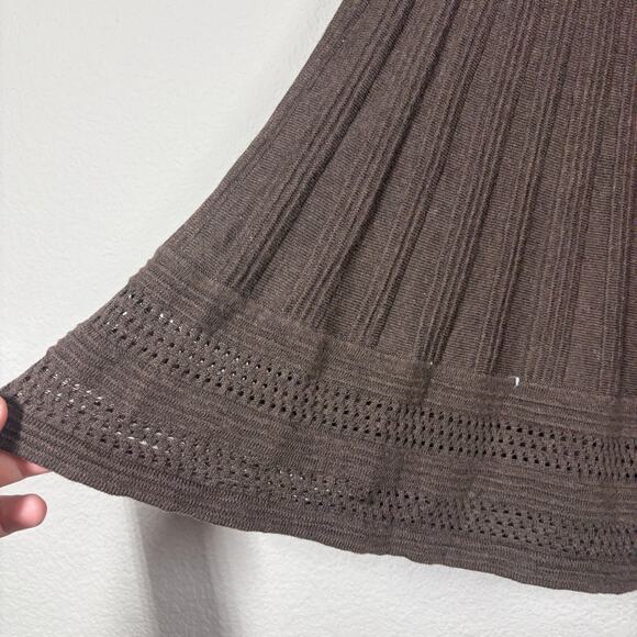 Max Studio Size Medium Knit Fit Flare Skirt Brown Cotton A Line Knee Length - Picture 2 of 6